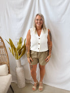 Olive Crinkle Shorts-Shorts-staccato-The Silo Boutique, Women's Fashion Boutique Located in Warren and Grand Forks North Dakota