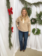 Aspen Sherpa Quarter Zip-Mocha-Sweatshirts-salty waves-The Silo Boutique, Women's Fashion Boutique Located in Warren and Grand Forks North Dakota