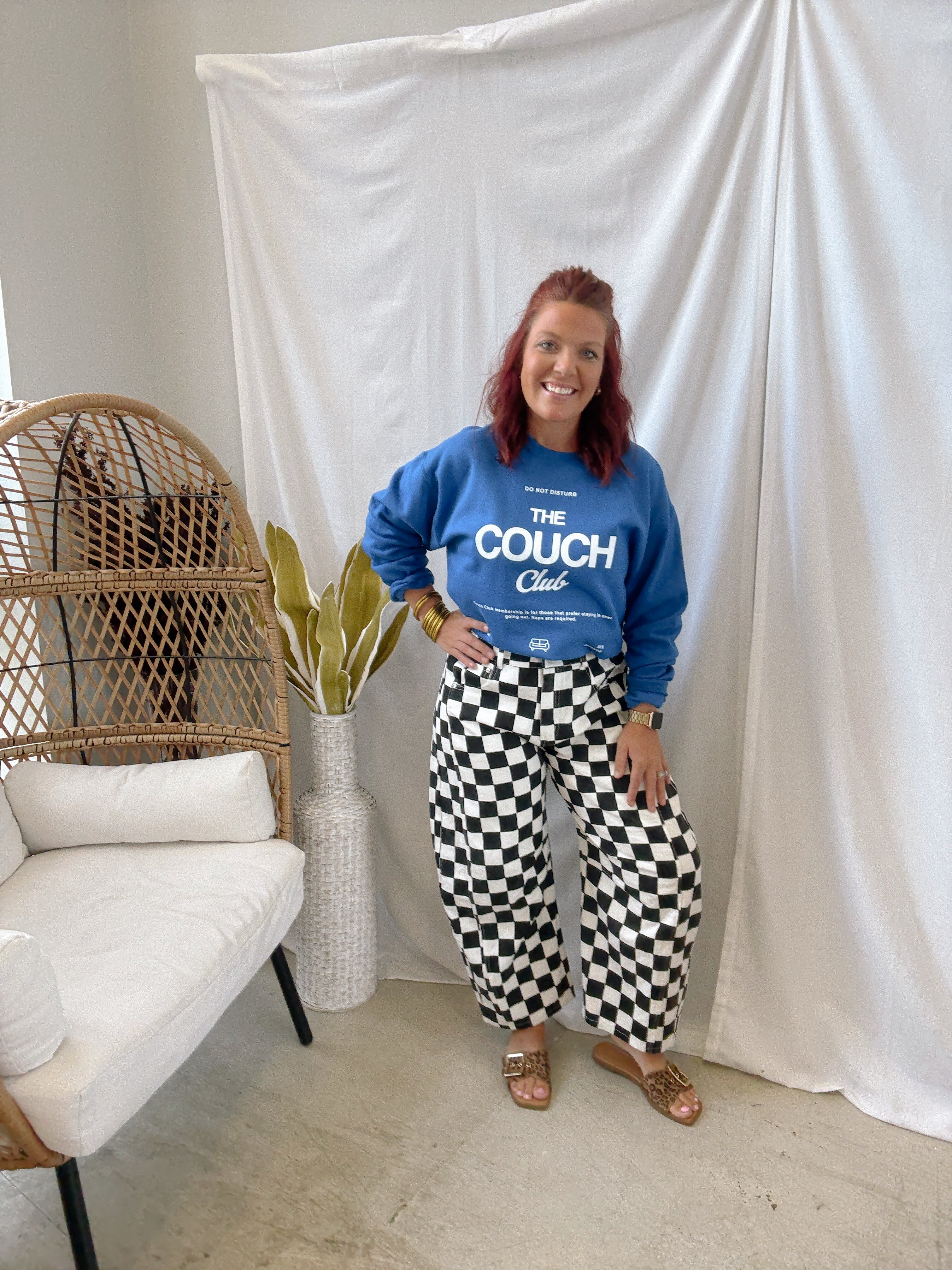 Black and White Check Barrel Jeans-Jeans-oddi-The Silo Boutique, Women's Fashion Boutique Located in Warren and Grand Forks North Dakota