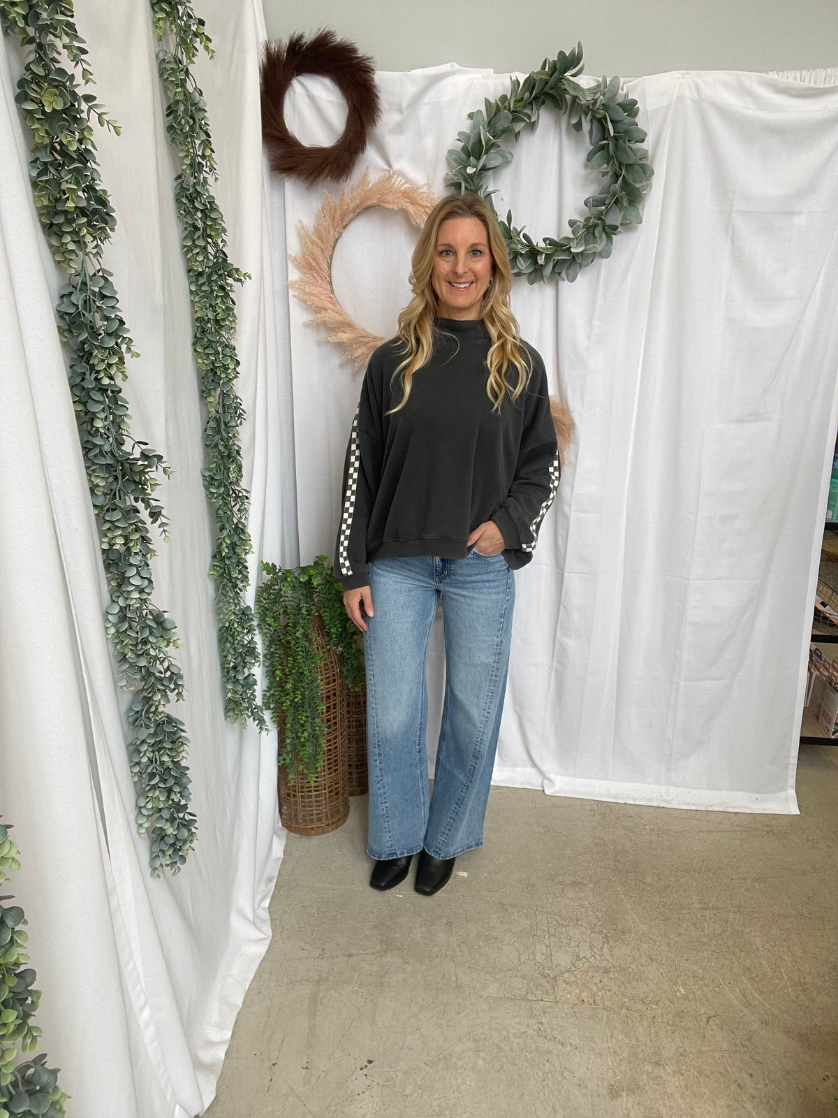 Fast Lane Mock Neck Sweatshirt-sweashirts-eesome-The Silo Boutique, Women's Fashion Boutique Located in Warren and Grand Forks North Dakota