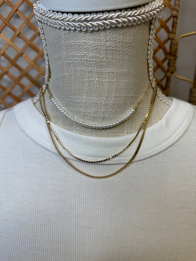 Trio Gold + Pearl Layered Necklace-Necklaces-Fame-The Silo Boutique, Women's Fashion Boutique Located in Warren and Grand Forks North Dakota