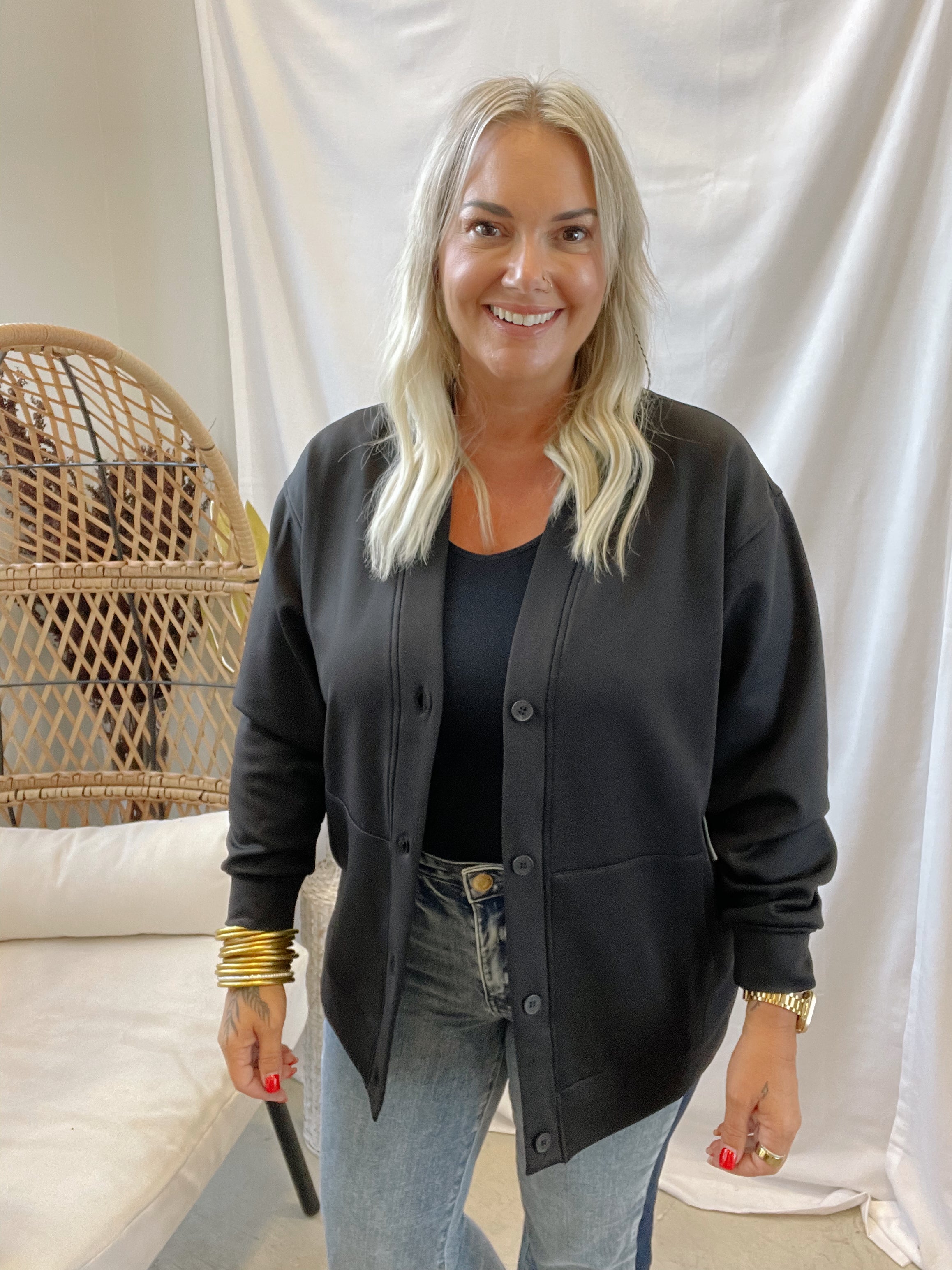 Mono B Elevated Button Down Cardigan-Black-Cardigans-mono b-The Silo Boutique, Women's Fashion Boutique Located in Warren and Grand Forks North Dakota