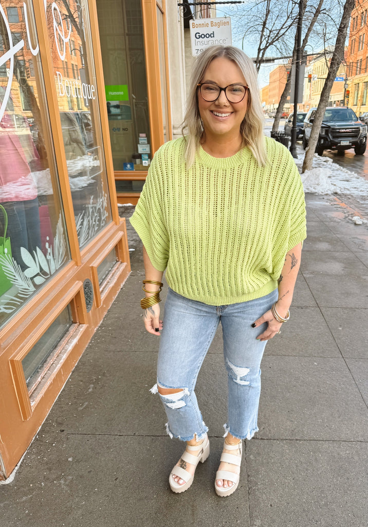 Avocado Open Knit Top-Short Sleeve Tops-eesome-The Silo Boutique, Women's Fashion Boutique Located in Warren and Grand Forks North Dakota
