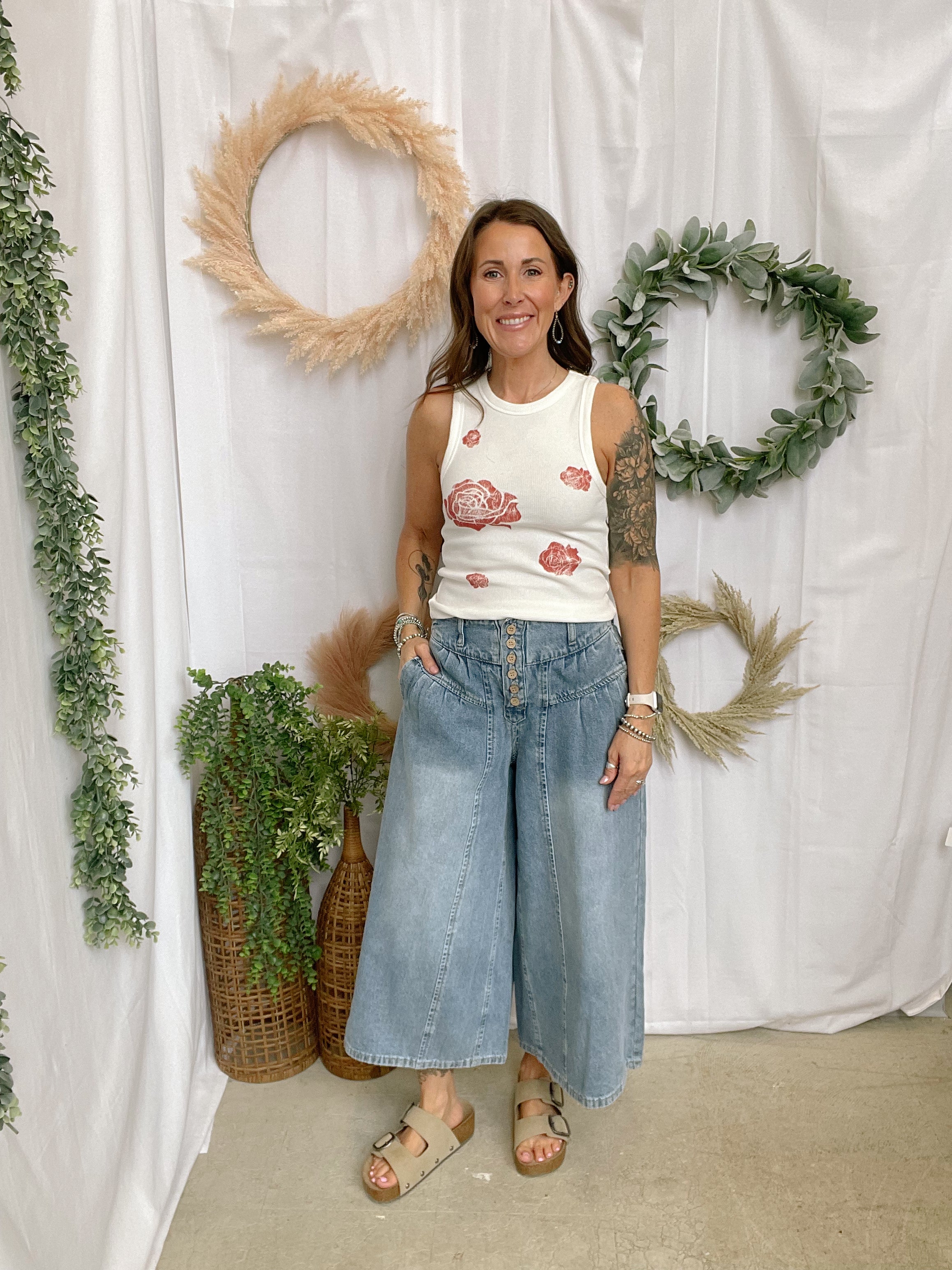 Vintage Roses Waffle Tank Top-Tank Tops-promesa-The Silo Boutique, Women's Fashion Boutique Located in Warren and Grand Forks North Dakota