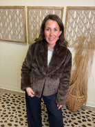 Elan Big Collar Fur Jacket-Brown-Tank Tops-elan-The Silo Boutique, Women's Fashion Boutique Located in Warren and Grand Forks North Dakota