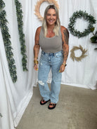 Mica Funny Blue Straight Jeans-Jeans-mica-The Silo Boutique, Women's Fashion Boutique Located in Warren and Grand Forks North Dakota