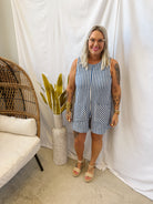 Blue Striped Shorts Romper-Jumpsuits & Rompers-Umgee-The Silo Boutique, Women's Fashion Boutique Located in Warren and Grand Forks North Dakota