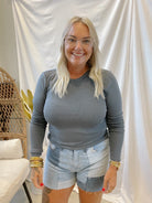 Stacy Long Sleeve Crew Neck Top-Blue-Long Sleeve Tops-staccato-The Silo Boutique, Women's Fashion Boutique Located in Warren and Grand Forks North Dakota