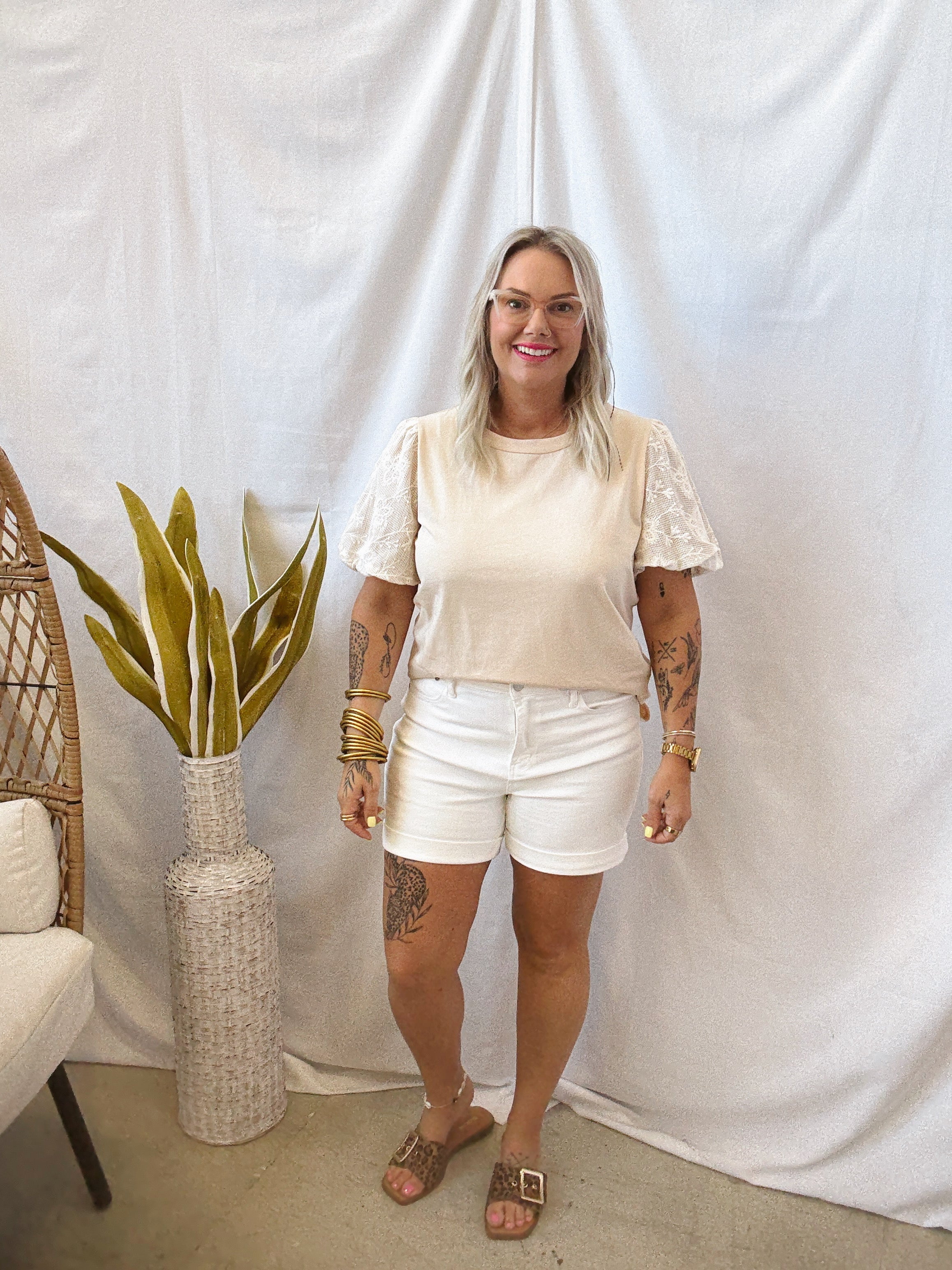 Mix Media Cream Top-Short Sleeve Tops-anniewear-The Silo Boutique, Women's Fashion Boutique Located in Warren and Grand Forks North Dakota