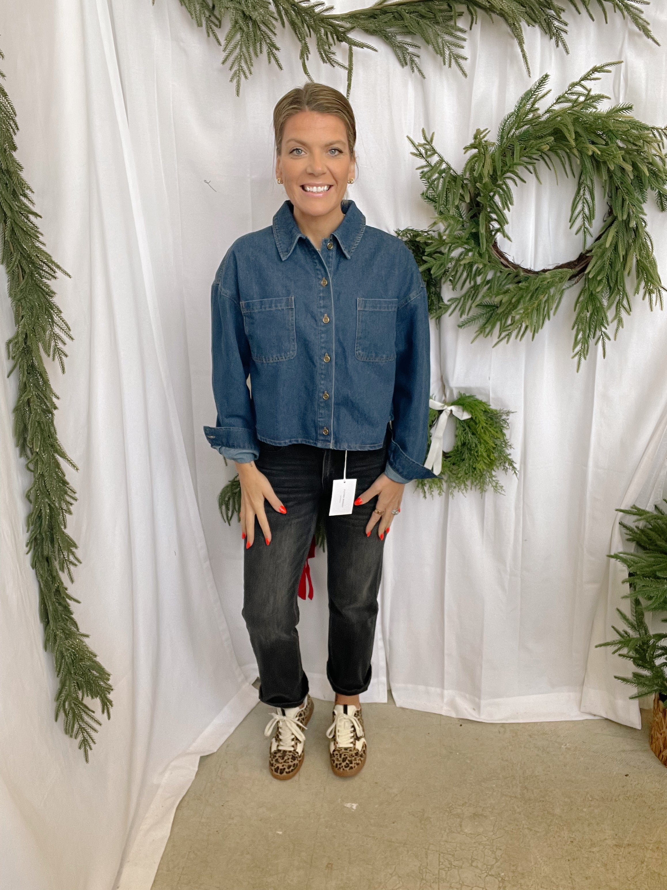 No Blues Collared Crop Jacket-Coats & Jackets-blu pepper-The Silo Boutique, Women's Fashion Boutique Located in Warren and Grand Forks North Dakota