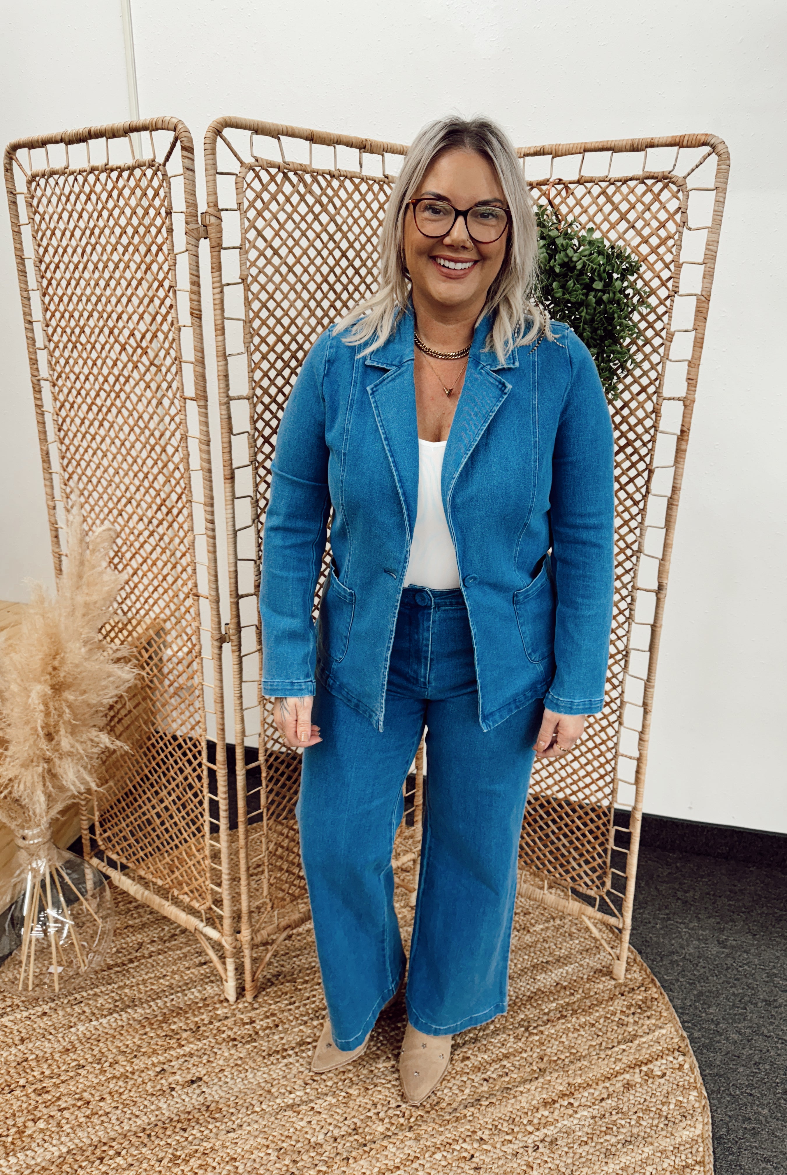 Stella Denim Washed Blazer-Blazers-skies are blue-The Silo Boutique, Women's Fashion Boutique Located in Warren and Grand Forks North Dakota