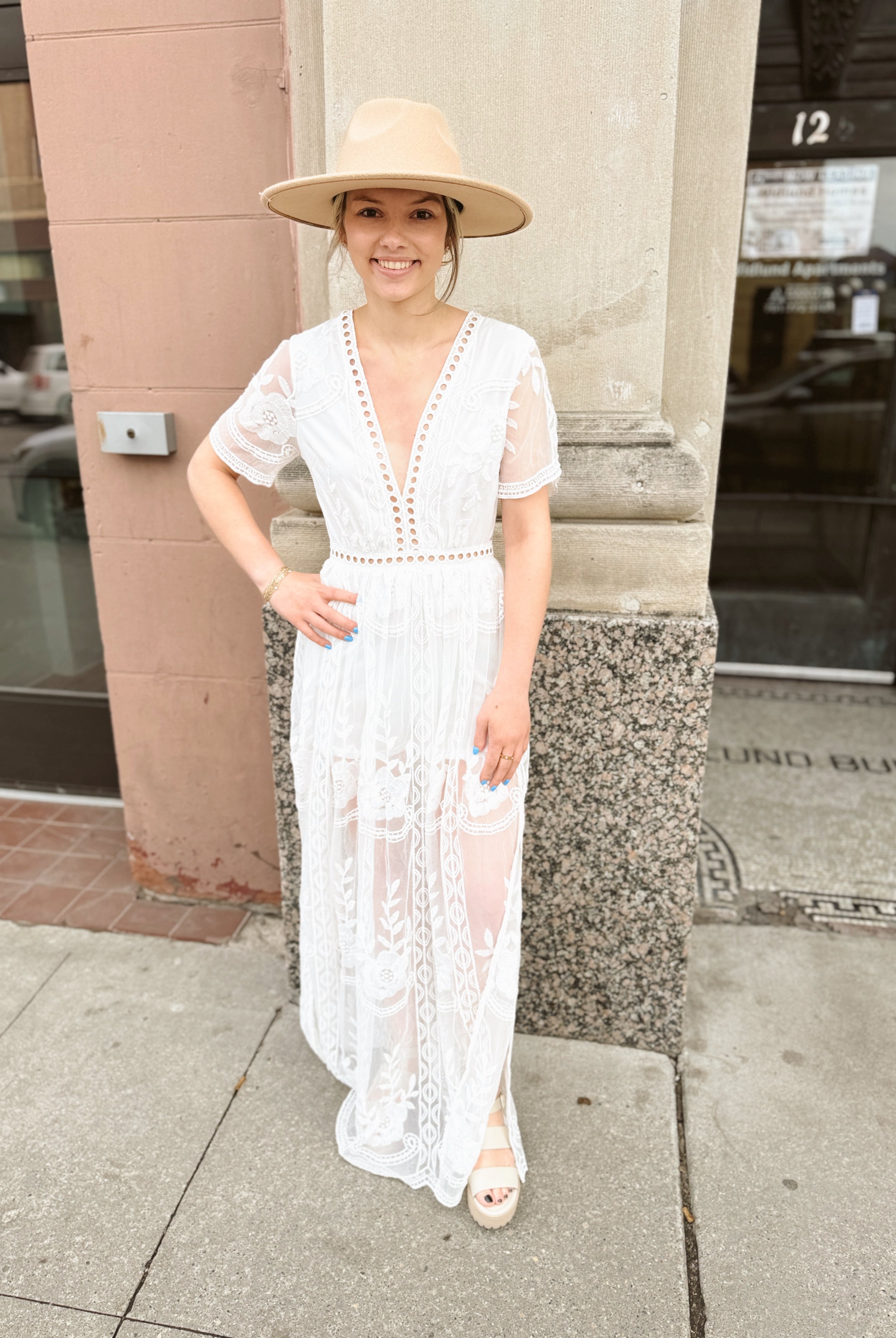 Lace White Maxi Dress-Dresses-she and sky-The Silo Boutique, Women's Fashion Boutique Located in Warren and Grand Forks North Dakota