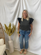 Black White Stripe Puff Sleeve Top-Tank Tops-gilli-The Silo Boutique, Women's Fashion Boutique Located in Warren and Grand Forks North Dakota