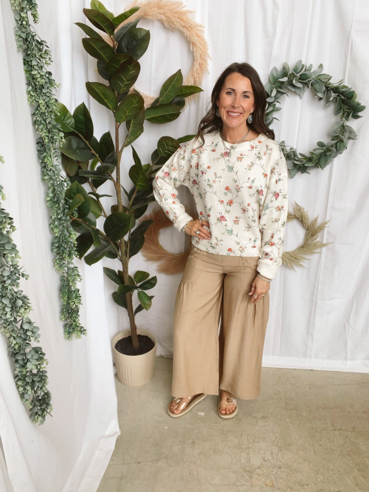 Jade Cream Floral Lightweight Sweater-Sweaters-jade by jane-The Silo Boutique, Women's Fashion Boutique Located in Warren and Grand Forks North Dakota