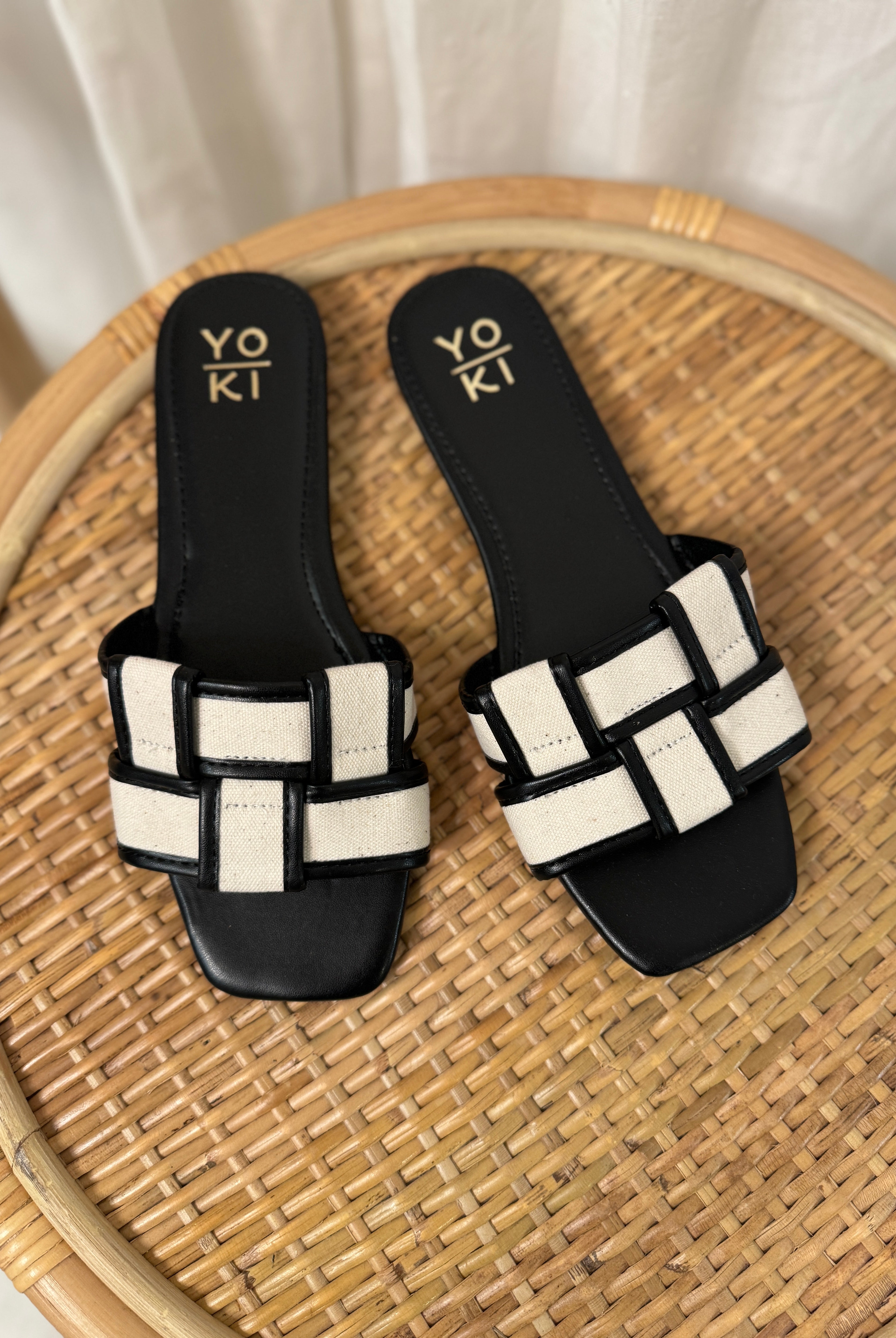 Essie Linen Black Flat Sandals-Sandals-yoki-The Silo Boutique, Women's Fashion Boutique Located in Warren and Grand Forks North Dakota