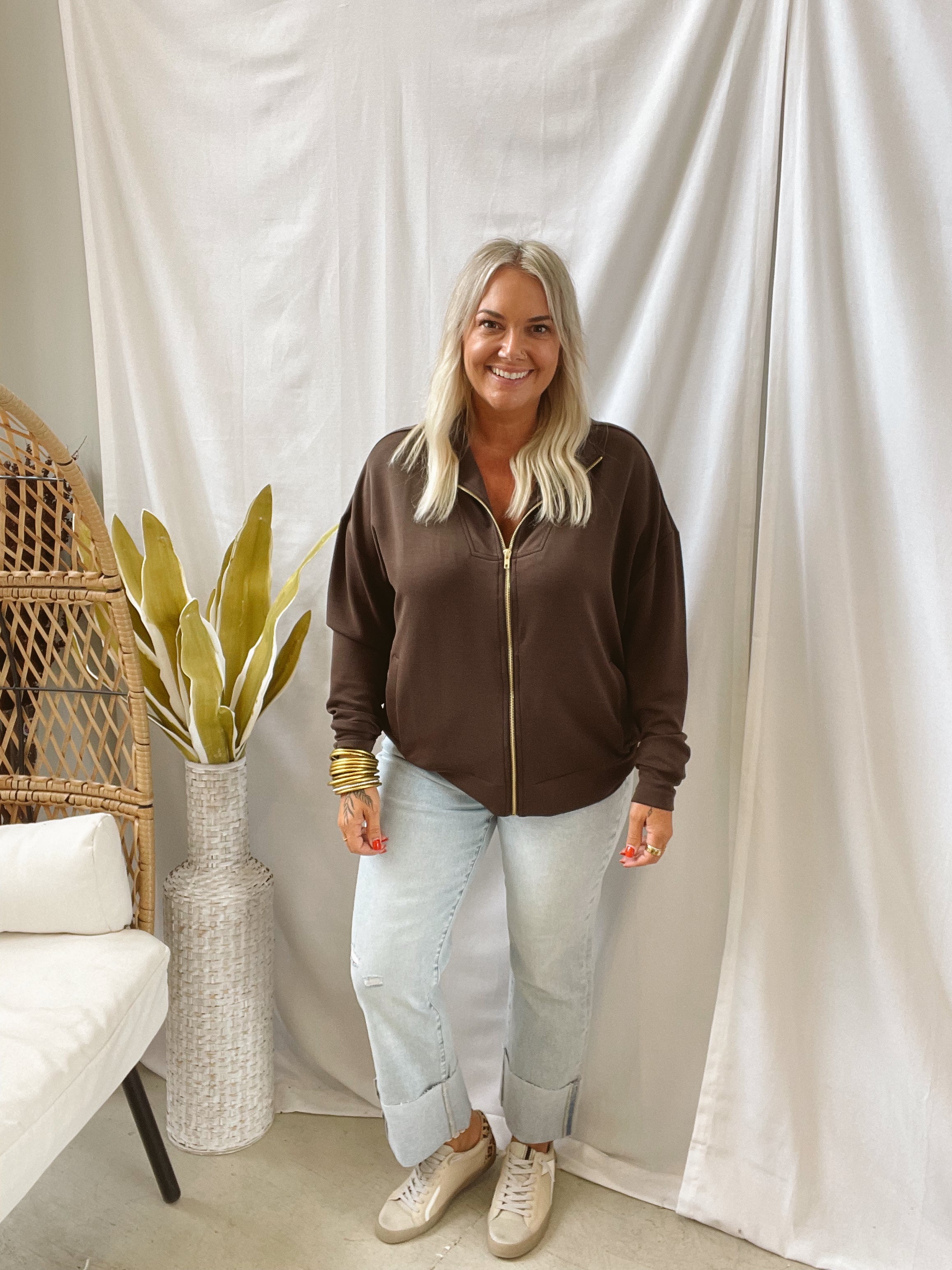 Mono B Laguna Scuba Sweatshirt-Brown-Sweatshirts-mono b-The Silo Boutique, Women's Fashion Boutique Located in Warren and Grand Forks North Dakota