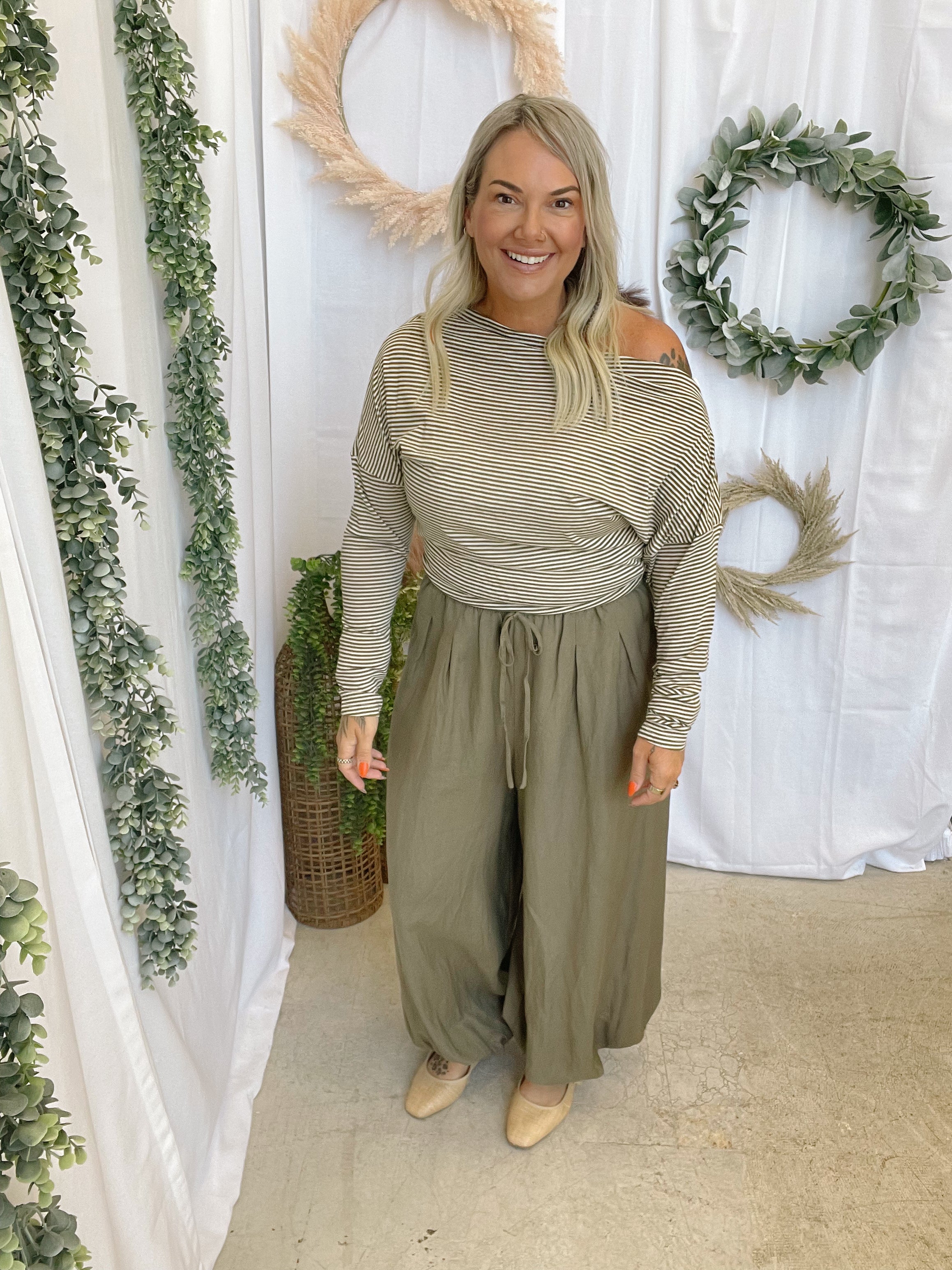 Dottie Striped Knit Top-Olive-Long Sleeve Tops-dottie-The Silo Boutique, Women's Fashion Boutique Located in Warren and Grand Forks North Dakota