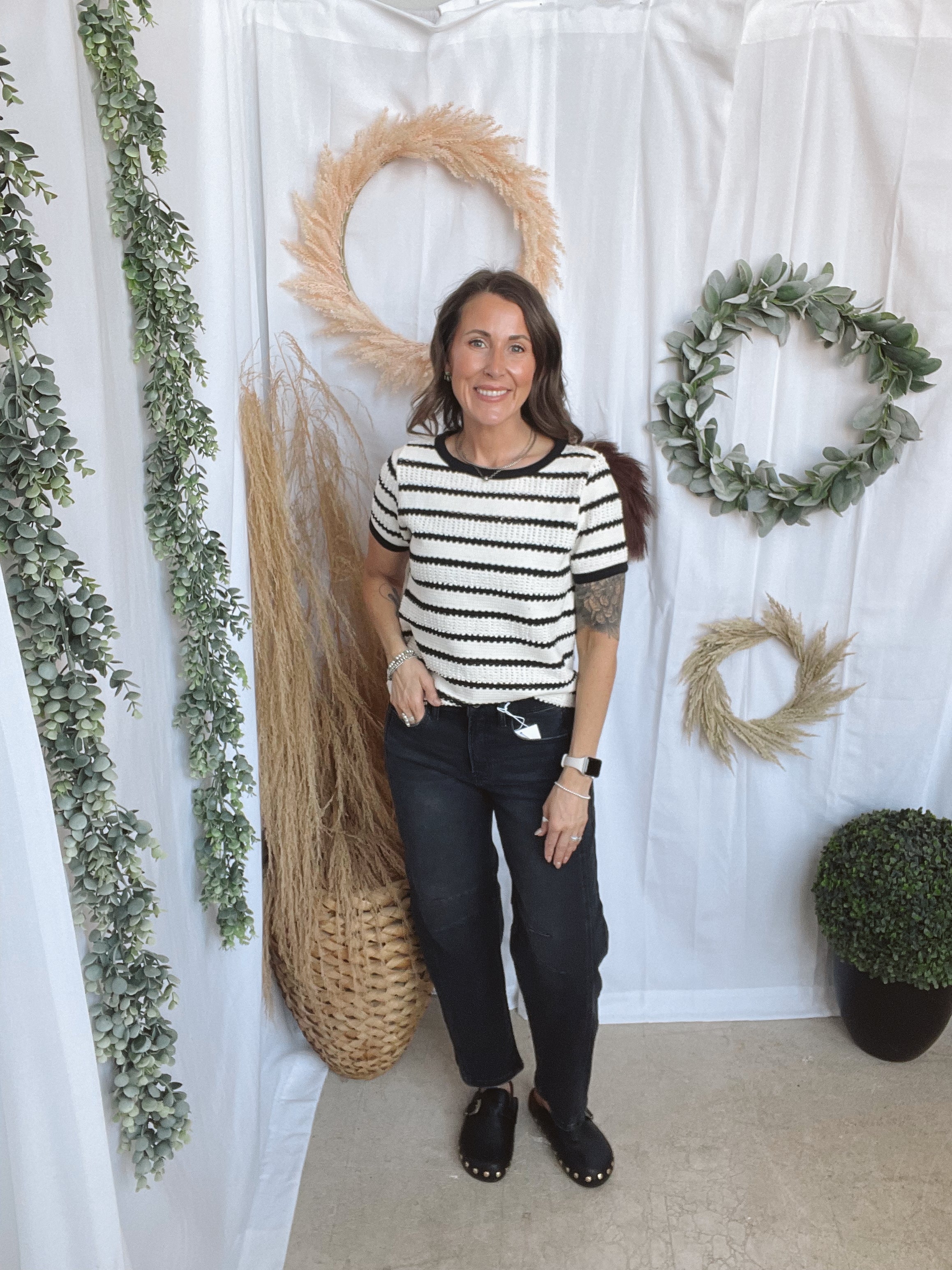 Pointelle Striped Short Sleeve Top-Short Sleeve Tops-stacatto-The Silo Boutique, Women's Fashion Boutique Located in Warren and Grand Forks North Dakota