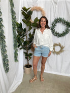 Allie Relaxed White Linen Top-Long Sleeve Tops-allie Rose-The Silo Boutique, Women's Fashion Boutique Located in Warren and Grand Forks North Dakota