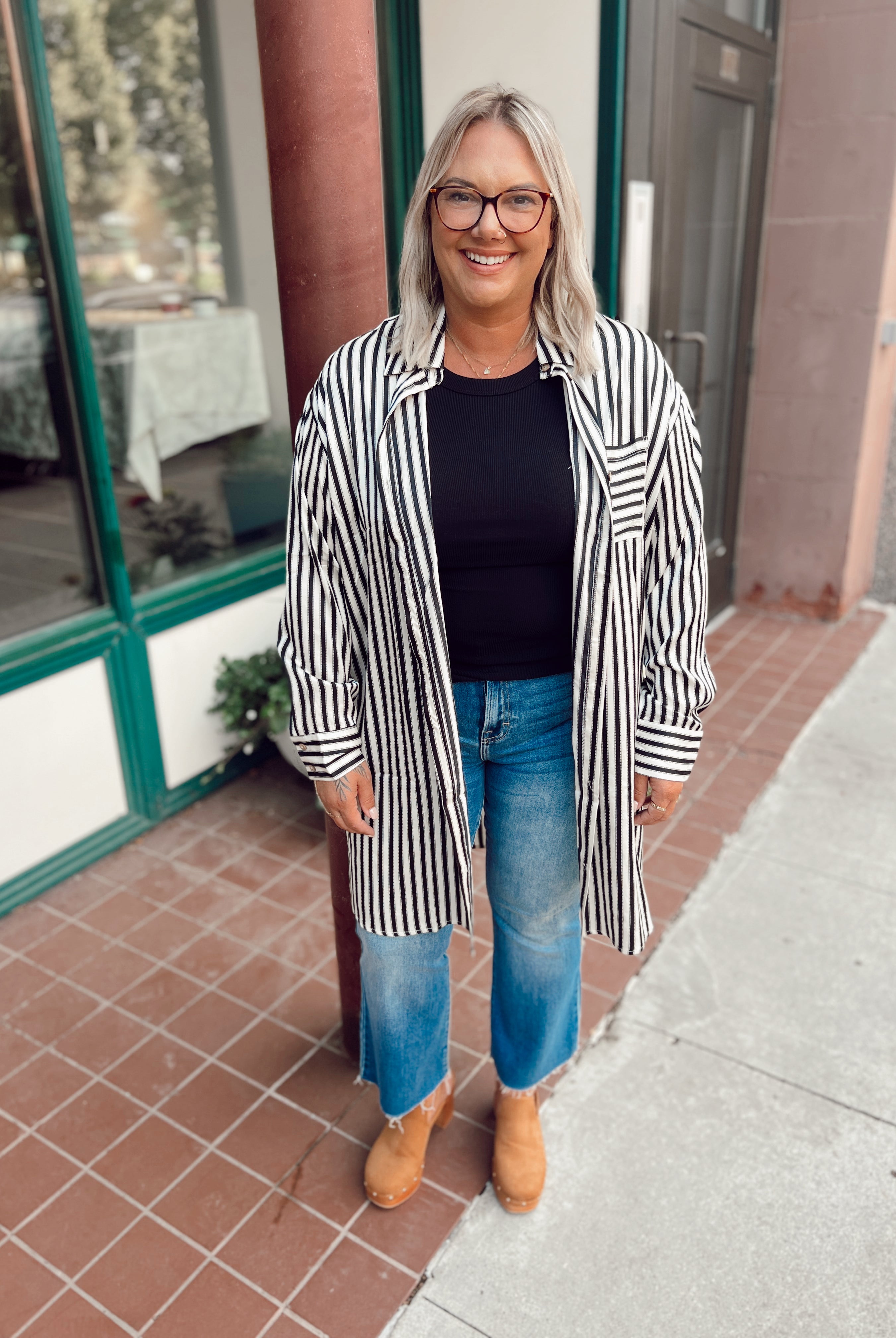 Black and White Striped Shirt Dress-Dresses-eesome-The Silo Boutique, Women's Fashion Boutique Located in Warren and Grand Forks North Dakota