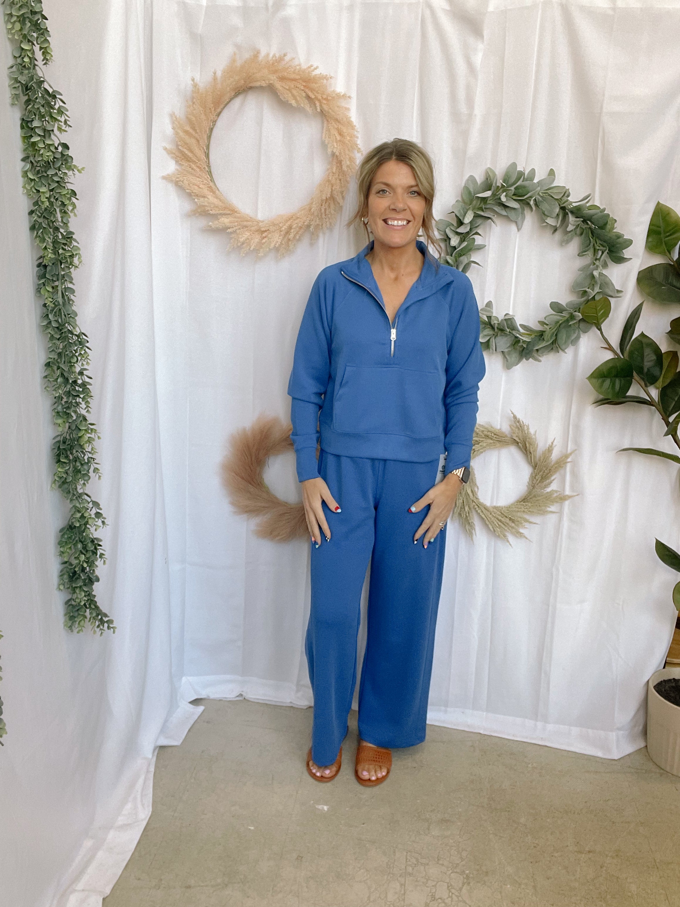 Mono B Luxe Sand Wide Leg Pants-Indigo-Pants-mono b-The Silo Boutique, Women's Fashion Boutique Located in Warren and Grand Forks North Dakota
