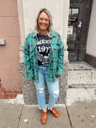 Teal Plaid Mix Flannel-Long Sleeve Tops-pol-The Silo Boutique, Women's Fashion Boutique Located in Warren and Grand Forks North Dakota