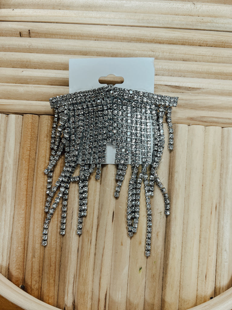 Rhinestone Pave Fringe Earrings-earrings-Fame-The Silo Boutique, Women's Fashion Boutique Located in Warren and Grand Forks North Dakota