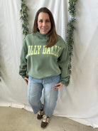 Green Dilly Dally Mock Sweatshirt-Sweatshirts-bucketlist-The Silo Boutique, Women's Fashion Boutique Located in Warren and Grand Forks North Dakota