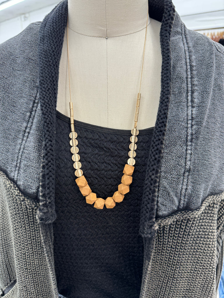 Walnut Block Bead Long Necklace-Necklaces-Fame-The Silo Boutique, Women's Fashion Boutique Located in Warren and Grand Forks North Dakota
