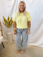 Knit Side Tie Sweater Top-Soft Yellow-Short Sleeve Tops-ENTRO-The Silo Boutique, Women's Fashion Boutique Located in Warren and Grand Forks North Dakota