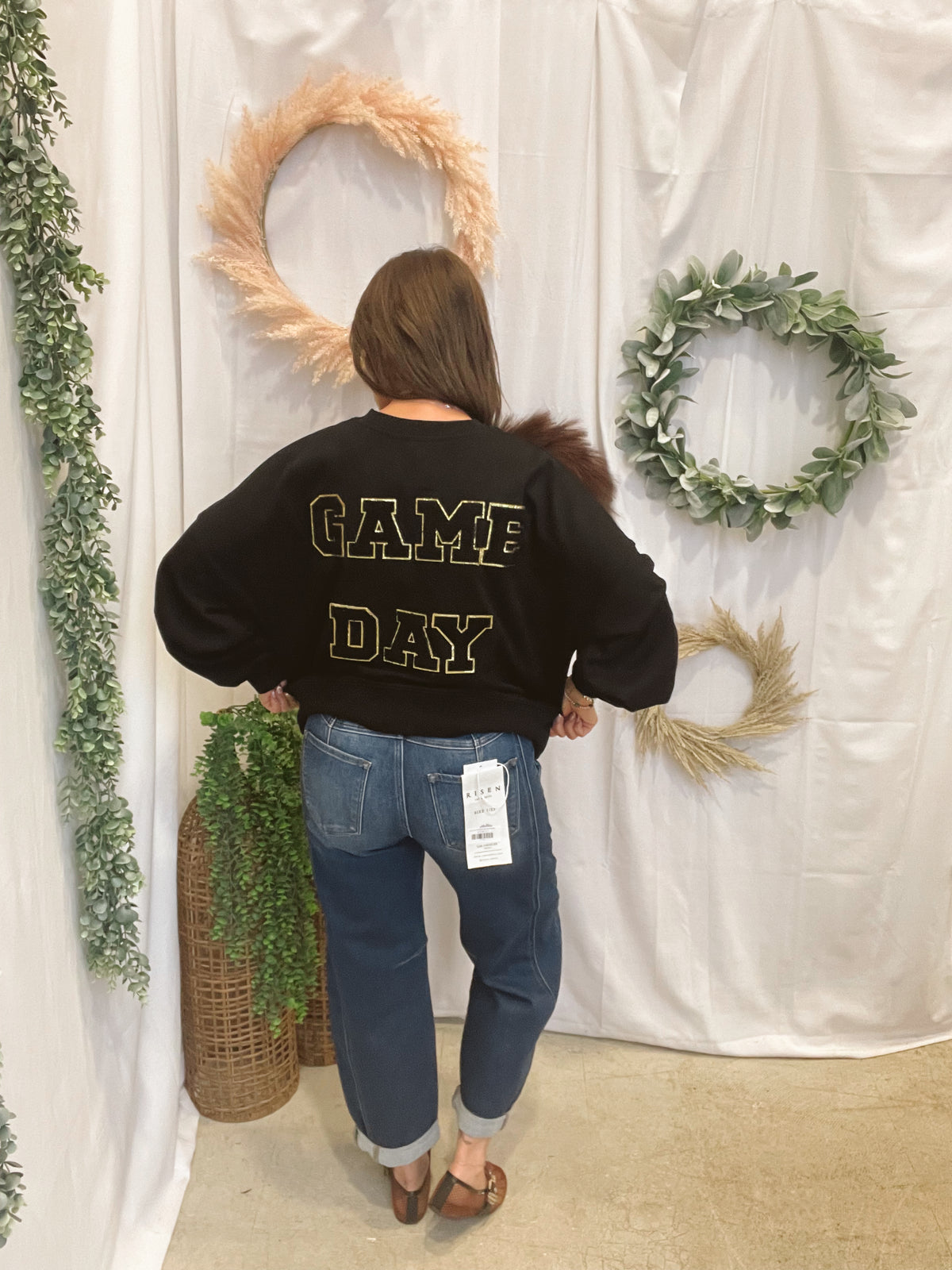 Golden Game Day Football Sweatshirt-Black-Sweatshirts-timing-The Silo Boutique, Women's Fashion Boutique Located in Warren and Grand Forks North Dakota