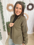 Stacy Textured Cardigan-Olive-Vests-staccato-The Silo Boutique, Women's Fashion Boutique Located in Warren and Grand Forks North Dakota
