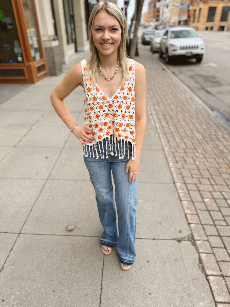 Flower Power Crochet Top-Tank Tops-en Creme-The Silo Boutique, Women's Fashion Boutique Located in Warren and Grand Forks North Dakota