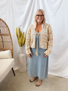 Taupe and Cream Crochet Cardigan-Cardigans-gilli-The Silo Boutique, Women's Fashion Boutique Located in Warren and Grand Forks North Dakota