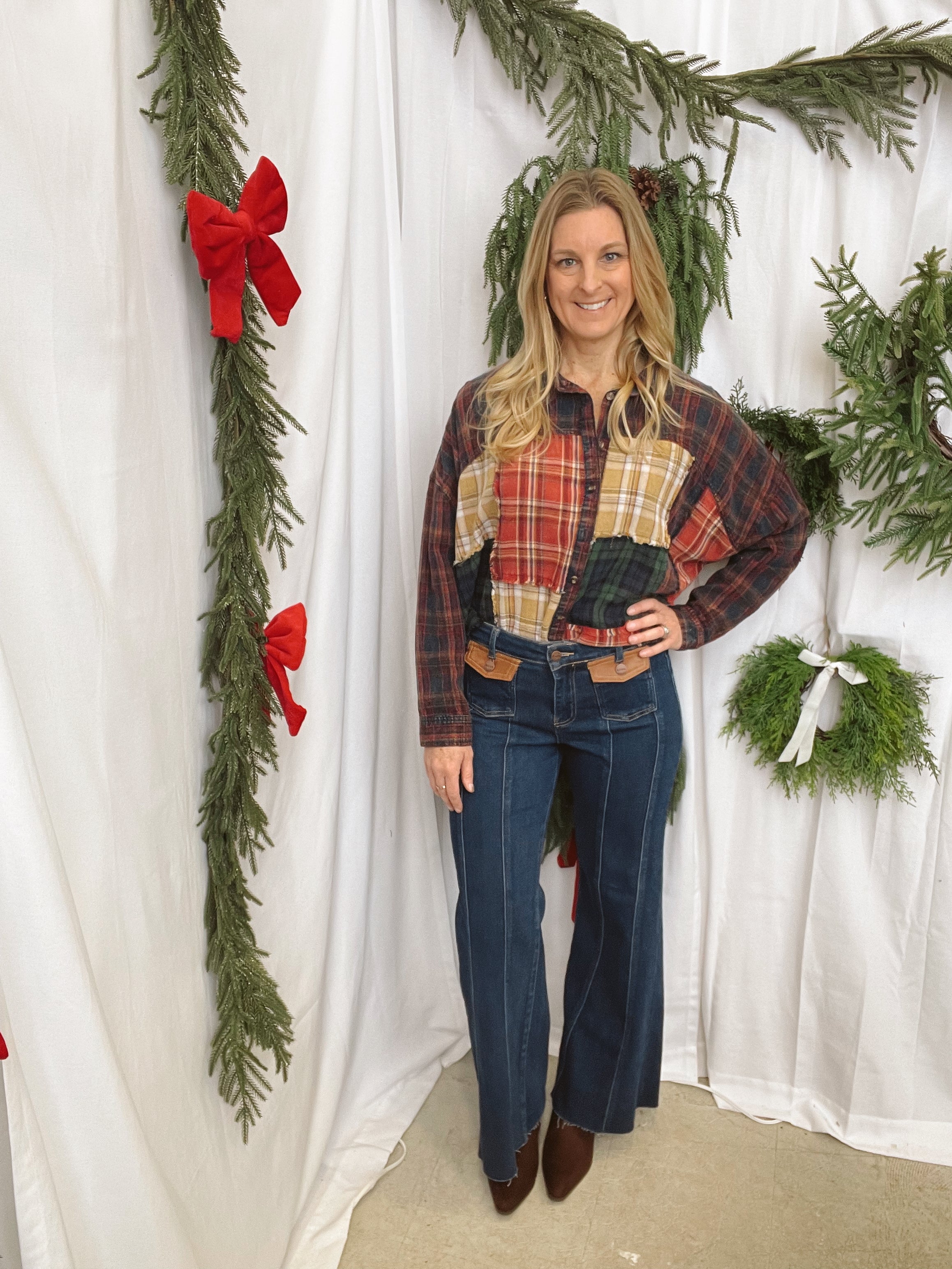 Risen Dark Flare Front Leather Pocket Jeans-Final Sale-Jeans-risen-The Silo Boutique, Women's Fashion Boutique Located in Warren and Grand Forks North Dakota