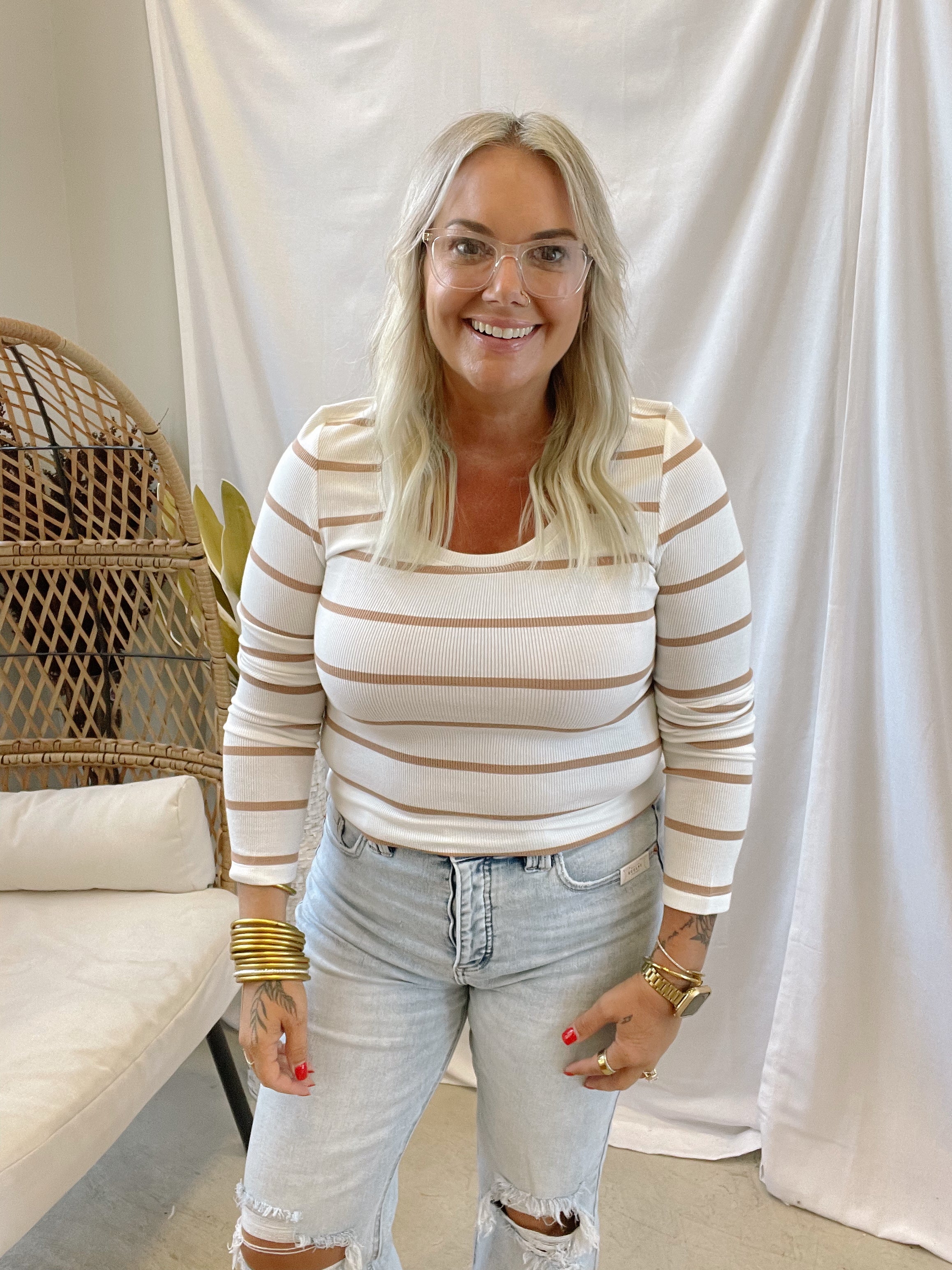 Be Cool Striped Long Sleeve-Caramel-Long Sleeve Tops-be cool-The Silo Boutique, Women's Fashion Boutique Located in Warren and Grand Forks North Dakota