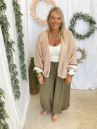Elan Tan Stripe Sweater Cardigan-Cardigans-elan-The Silo Boutique, Women's Fashion Boutique Located in Warren and Grand Forks North Dakota