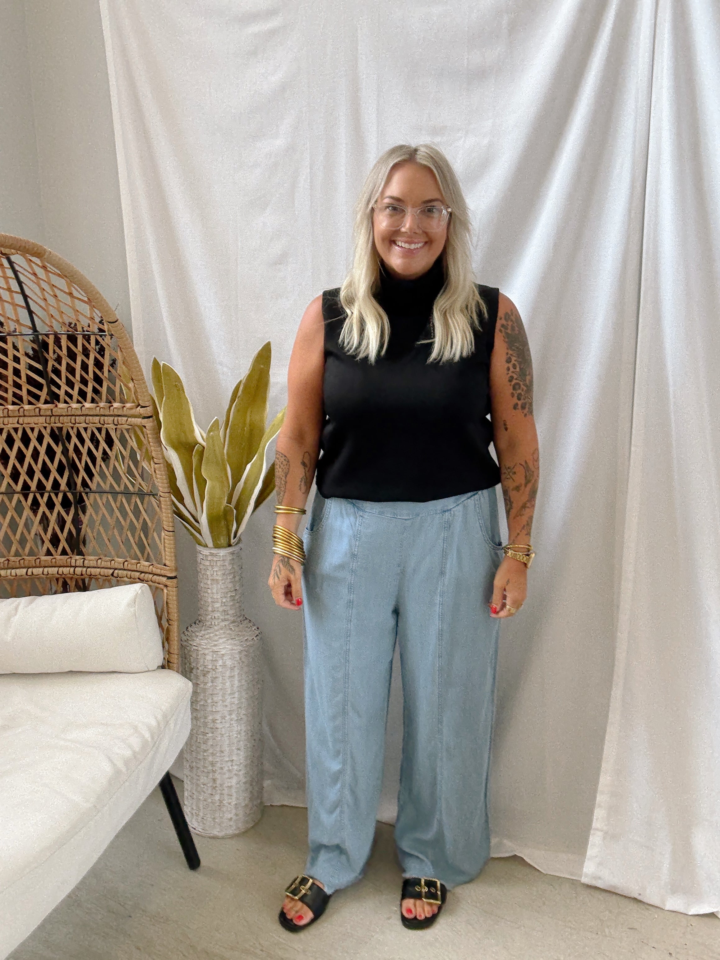 Jane Tencel Light Denim Pants-Final Sale-Pants-very j-The Silo Boutique, Women's Fashion Boutique Located in Warren and Grand Forks North Dakota