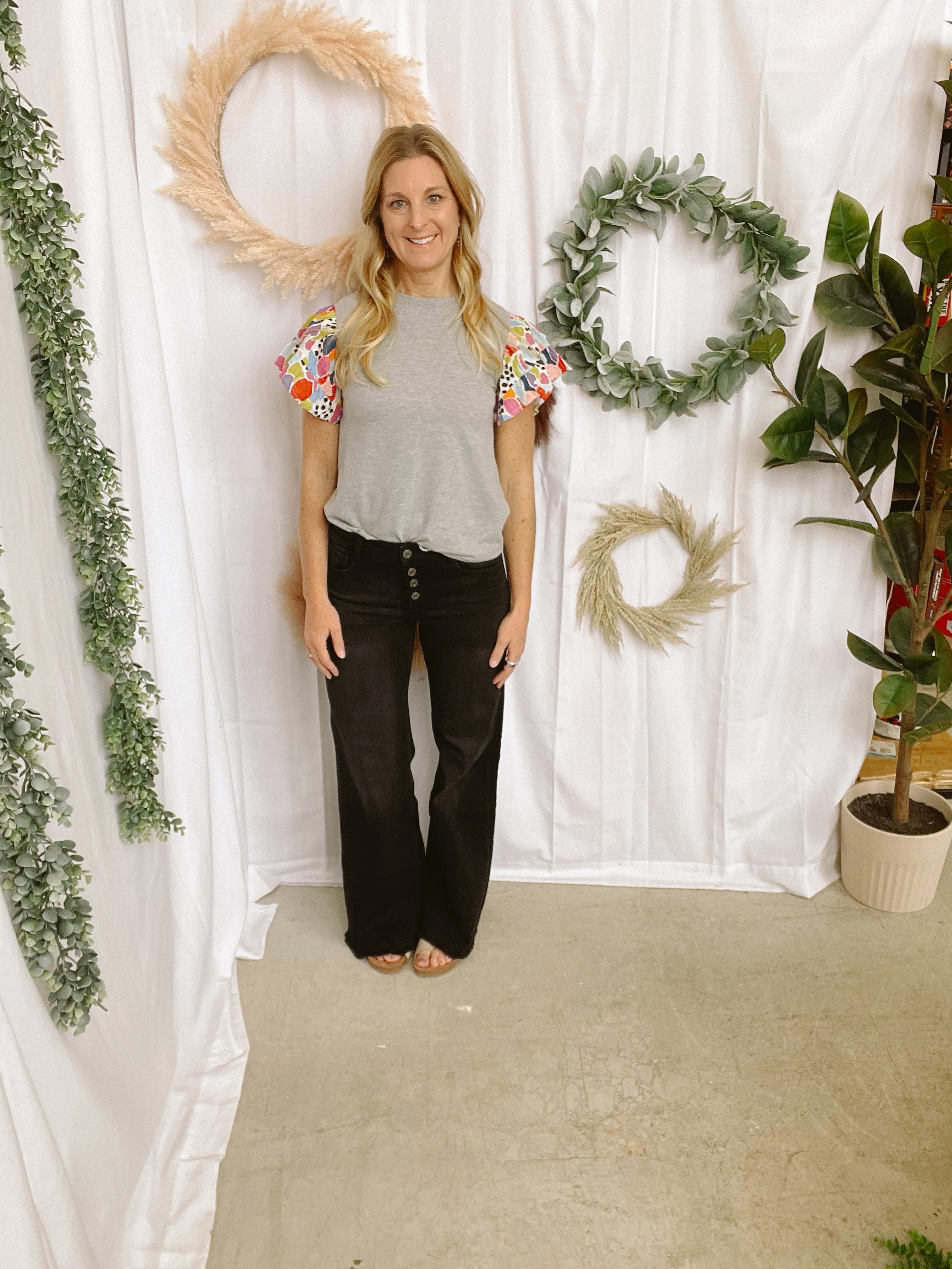 THML Spot Sleeve Shirt-Short Sleeve Tops-thml-The Silo Boutique, Women's Fashion Boutique Located in Warren and Grand Forks North Dakota