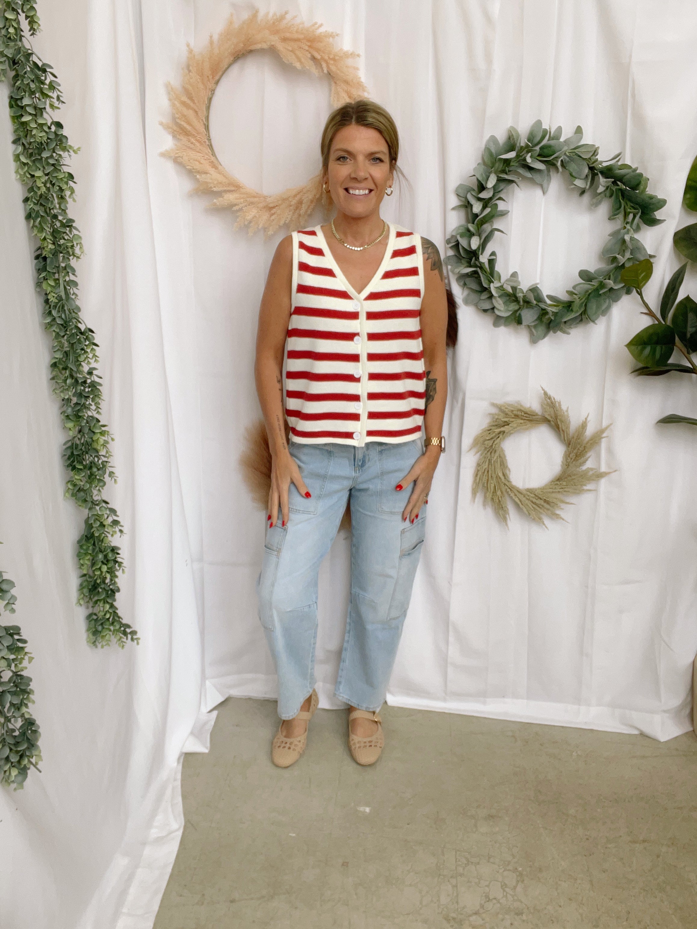 Sisi Striped Tank Sweater-Red-Tank Tops-stacatto-The Silo Boutique, Women's Fashion Boutique Located in Warren and Grand Forks North Dakota