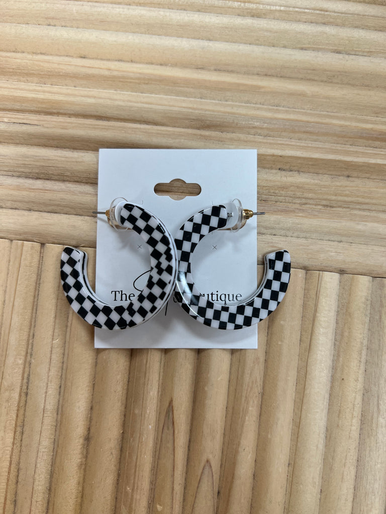 Black White Check Hoop Earring-Earrings-Fame-The Silo Boutique, Women's Fashion Boutique Located in Warren and Grand Forks North Dakota