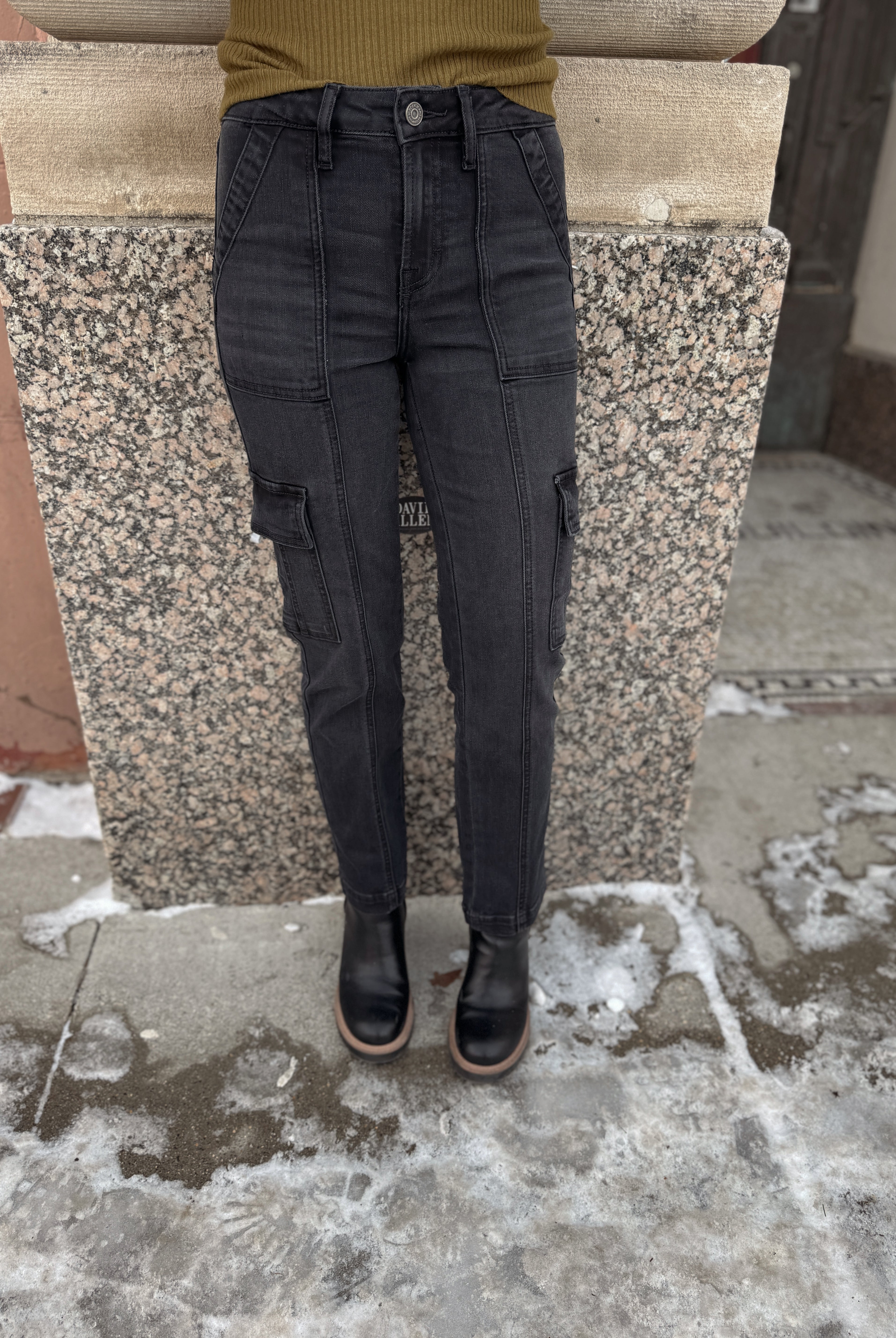 Hidden Tracey Black Denim Crop Cargo Jeans-Jeans-hidden-The Silo Boutique, Women's Fashion Boutique Located in Warren and Grand Forks North Dakota