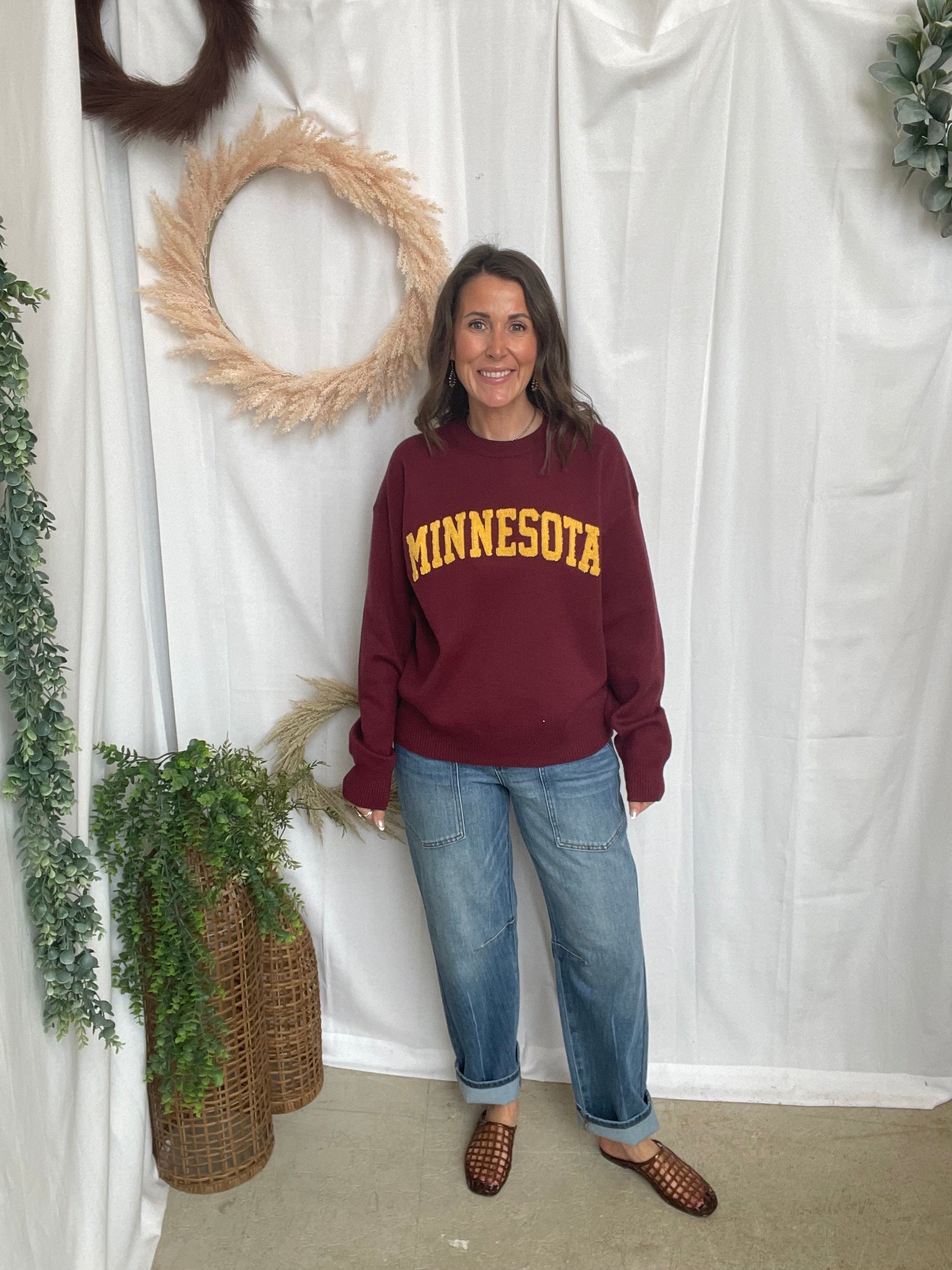 Leia Minnesota Pom Sweater-Maroon-Sweaters-Leia-The Silo Boutique, Women's Fashion Boutique Located in Warren and Grand Forks North Dakota