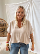 Zen V Neck Seam Top-Mocha-Short Sleeve Tops-Zenana-The Silo Boutique, Women's Fashion Boutique Located in Warren and Grand Forks North Dakota