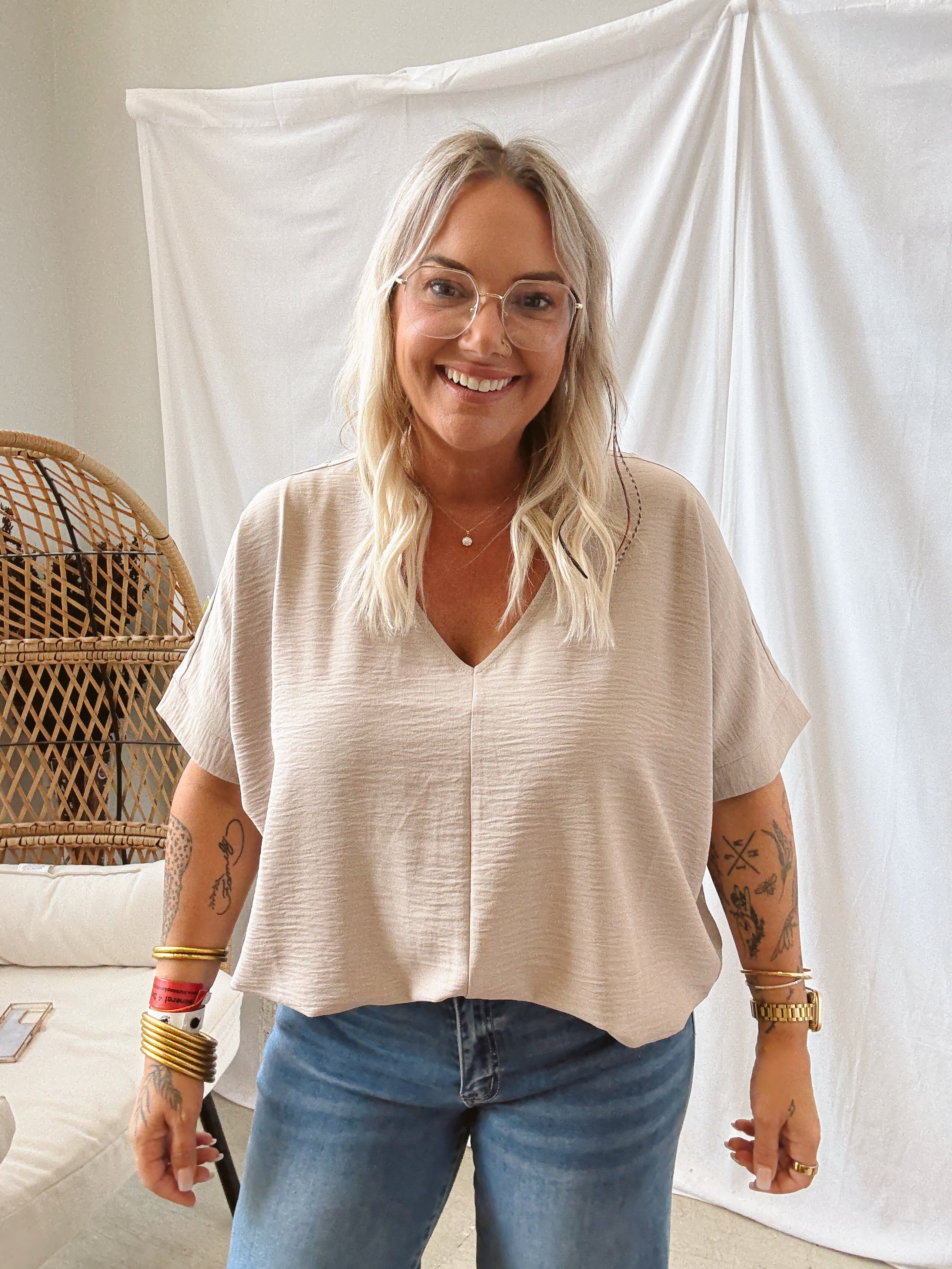 Zen V Neck Seam Top-Mocha-Short Sleeve Tops-Zenana-The Silo Boutique, Women's Fashion Boutique Located in Warren and Grand Forks North Dakota