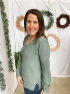 Tanya Textured V Neck Sweater-Sage-Long Sleeve Tops-staccato-The Silo Boutique, Women's Fashion Boutique Located in Warren and Grand Forks North Dakota