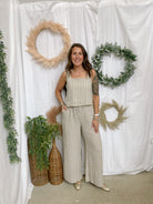 Gingham Pants-Taupe-Tank Tops-miou muse-The Silo Boutique, Women's Fashion Boutique Located in Warren and Grand Forks North Dakota