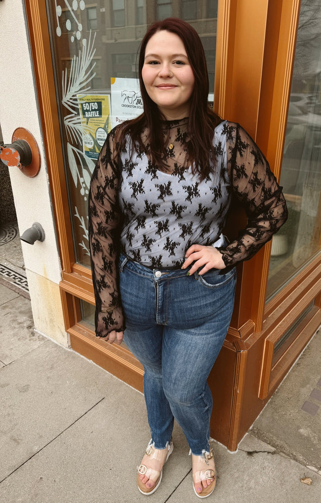 Black Lace Long Sleeve Top-Plus-Long Sleeve Tops-baevely-The Silo Boutique, Women's Fashion Boutique Located in Warren and Grand Forks North Dakota
