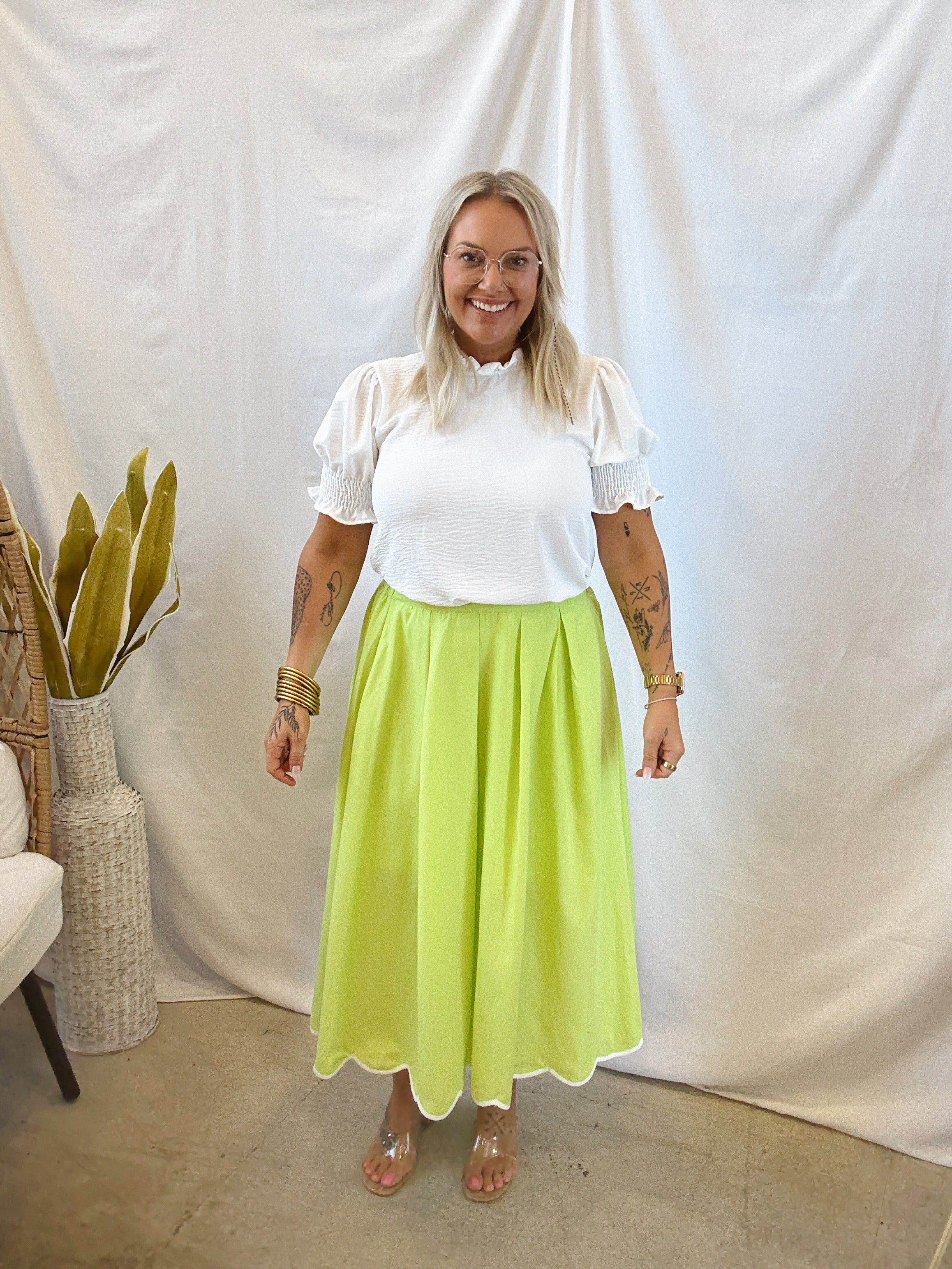 Lime A Line Skirt-Final Sale-Skirts-ENTRO-The Silo Boutique, Women's Fashion Boutique Located in Warren and Grand Forks North Dakota