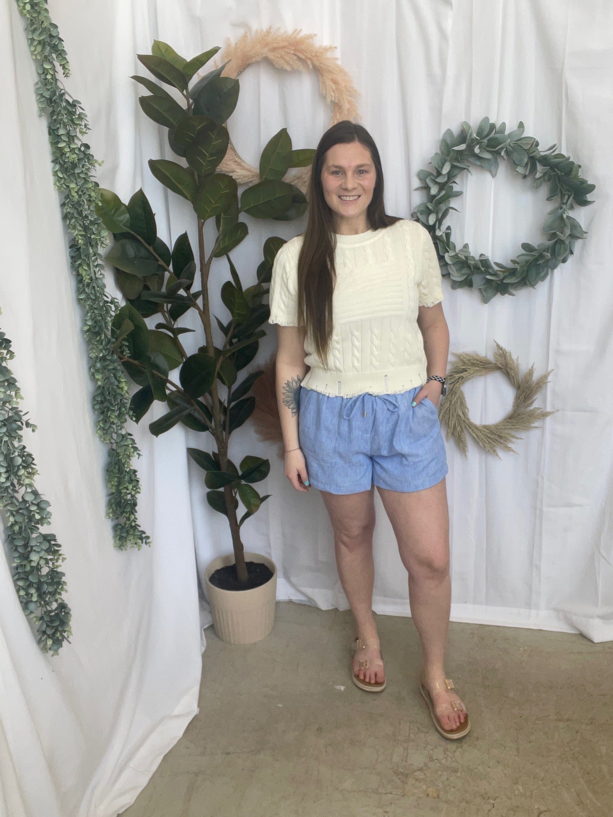Skies Chambray Shorts-Shorts-skies are blue-The Silo Boutique, Women's Fashion Boutique Located in Warren and Grand Forks North Dakota